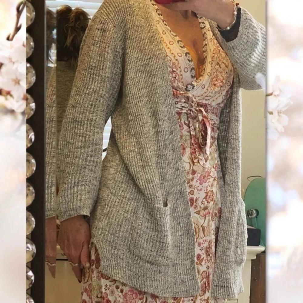 MADEWELL MARLED GREY SLOUCHY CARDIGAN SMALL